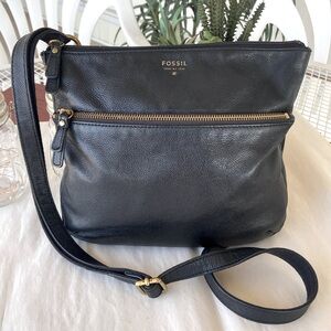 Fossil Black Leather Crossbody Satchel Bag